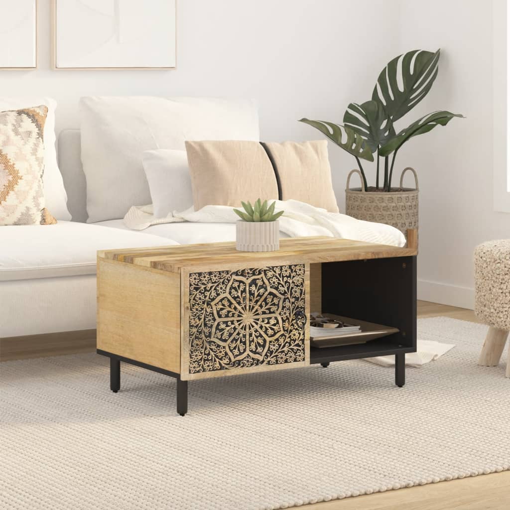 Mesa De Centro De Madera Maciza De Mango 80X50X40 Cm