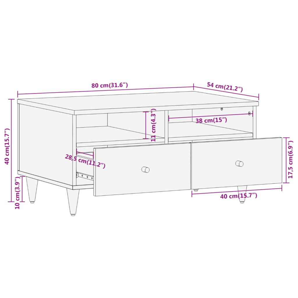 Mesa De Centro De Madera Maciza Mango 80X54X40 Cm