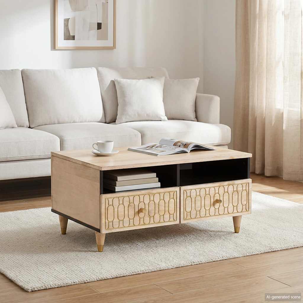 Mesa De Centro De Madera Maciza Mango 80X54X40 Cm