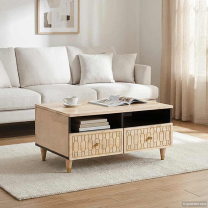 Mesa De Centro De Madera Maciza Mango 80X54X40 Cm