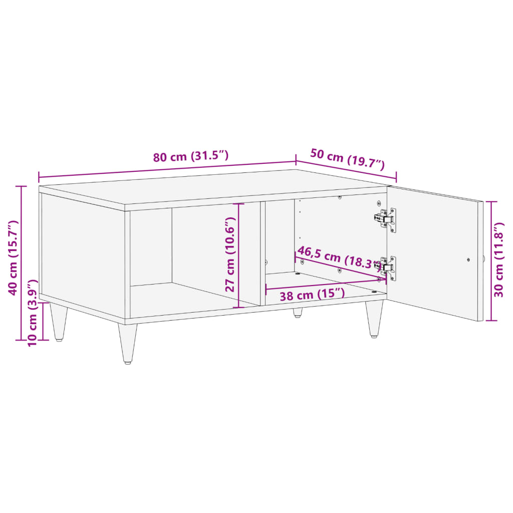 Mesa De Centro De Madera Maciza De Mango 80X50X40 Cm