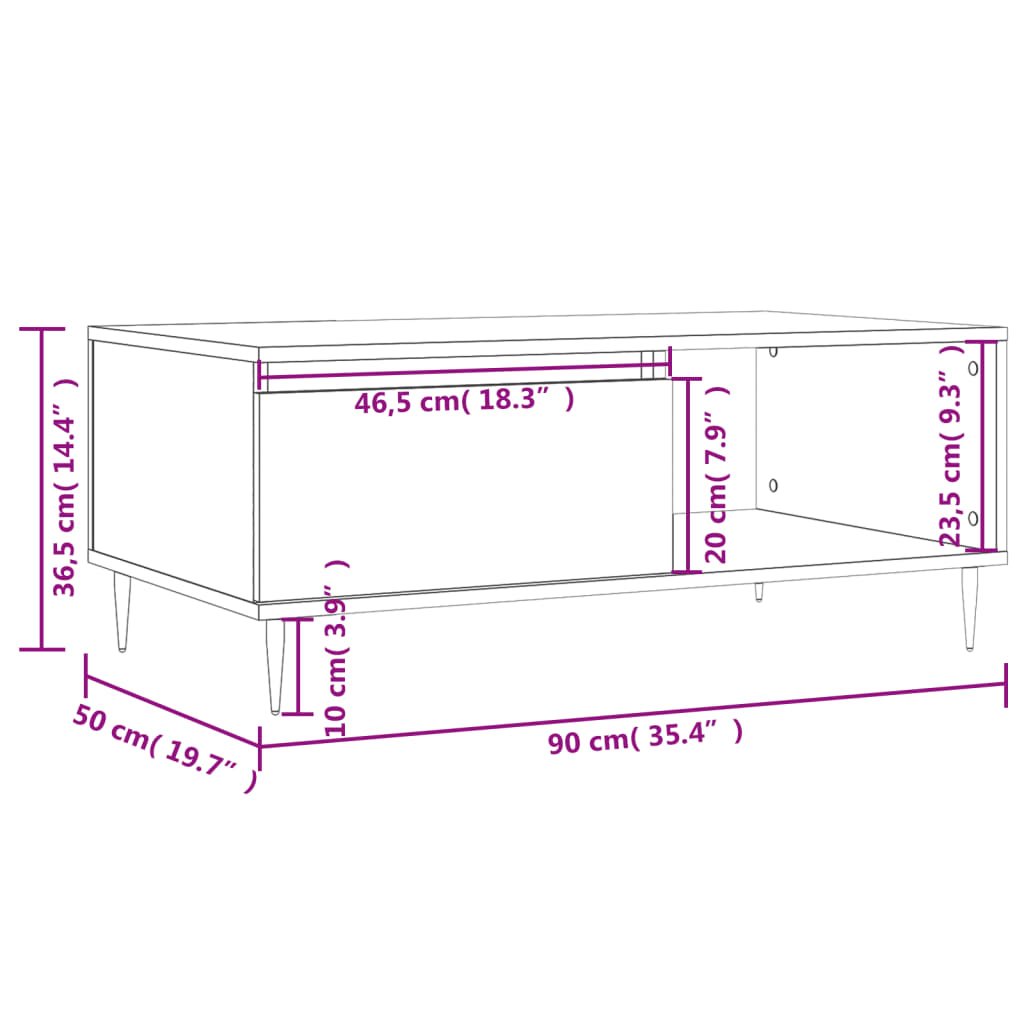 Mesa De Centro Madera Contrachapada 90X50X36,5 Cm