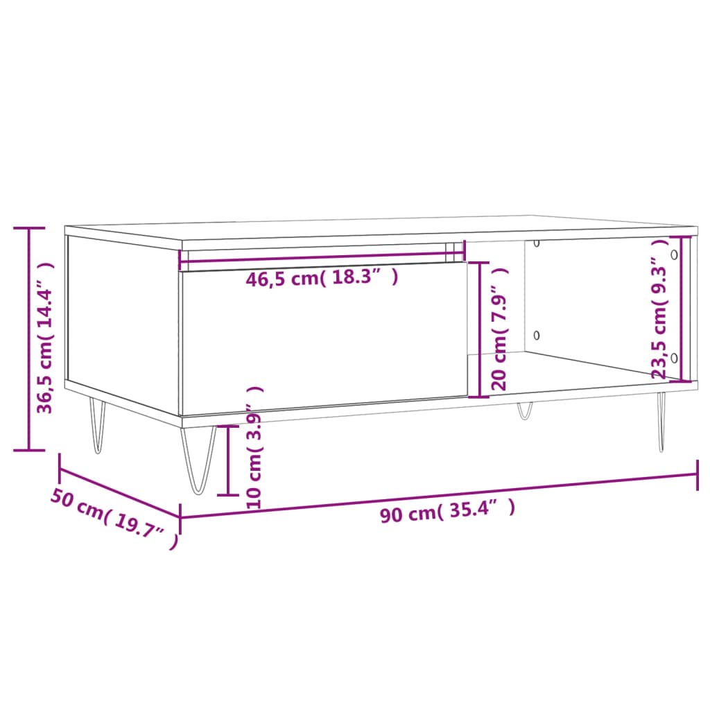 Mesa De Centro Madera Contrachapada 90X50X36,5 Cm