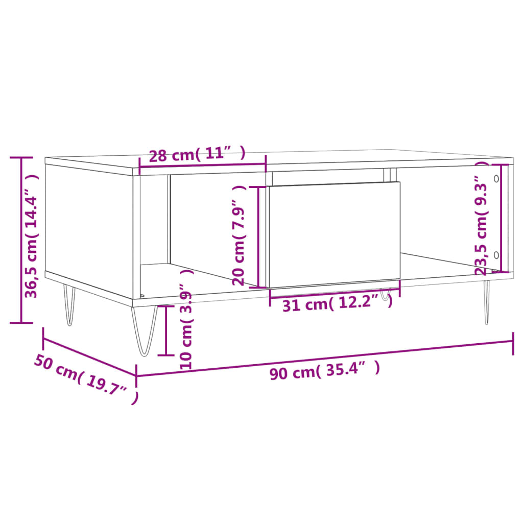 Mesa De Centro Madera Contrachapada 90X50X36,5 Cm