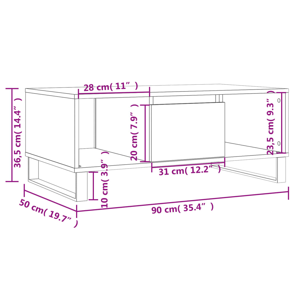 Mesa De Centro Madera Contrachapada 90X50X36,5 Cm
