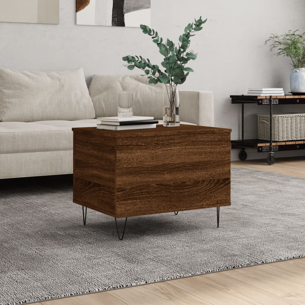 Mesa De Centro Madera Contrachapada Roble Marrón 60X44,5X45 Cm