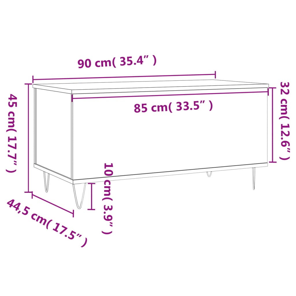Mesa De Centro Madera Contrachapada Roble Marrón 90X44,5X45 Cm