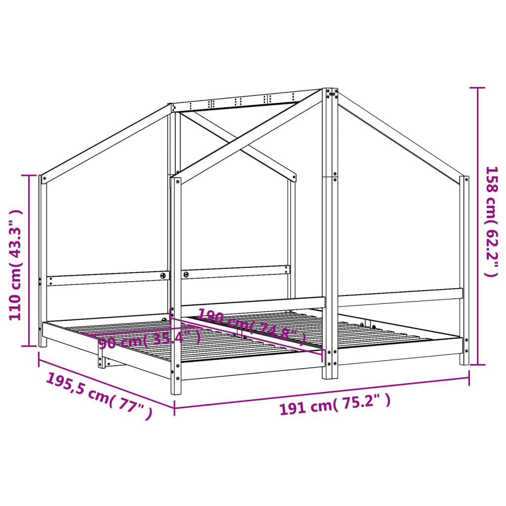 Estructura De Cama De Niños Madera Maciza De Pino 2X(90X160) Cm