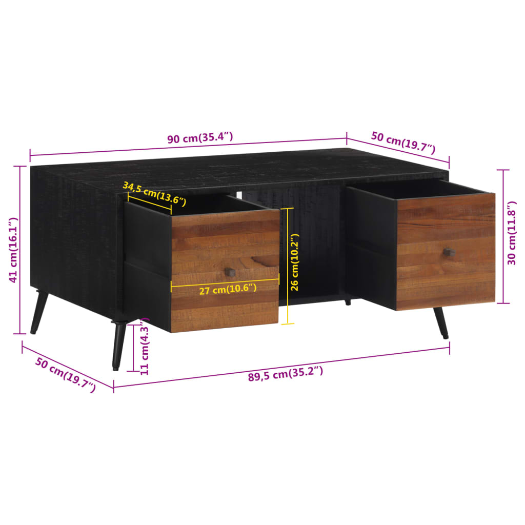 Mesa De Centro Teca Reciclada Maciza 90X50X41 Cm