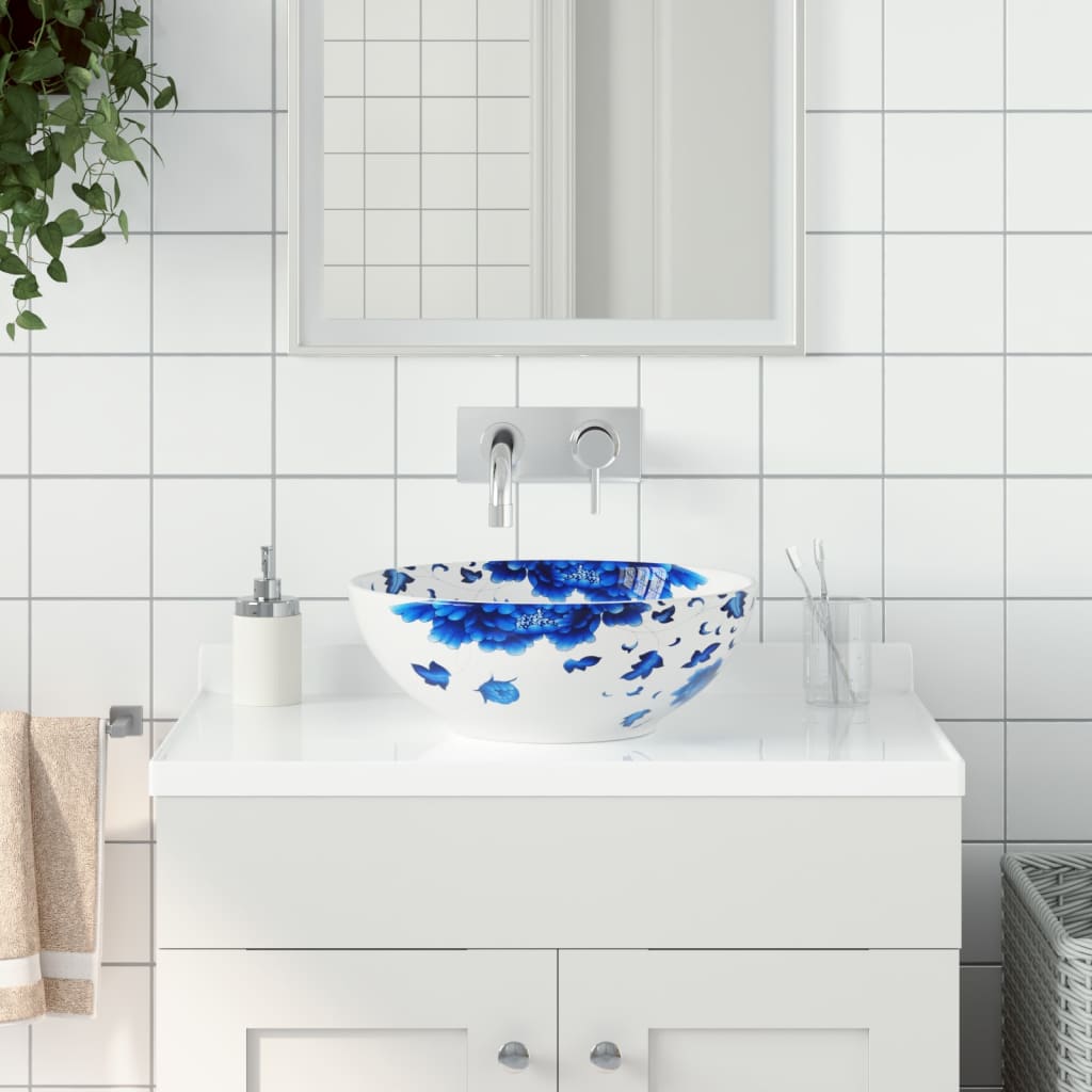 Lavabo Sobre Encimera Redondo Cerámica Negro Y Azul Φ41X14 Cm