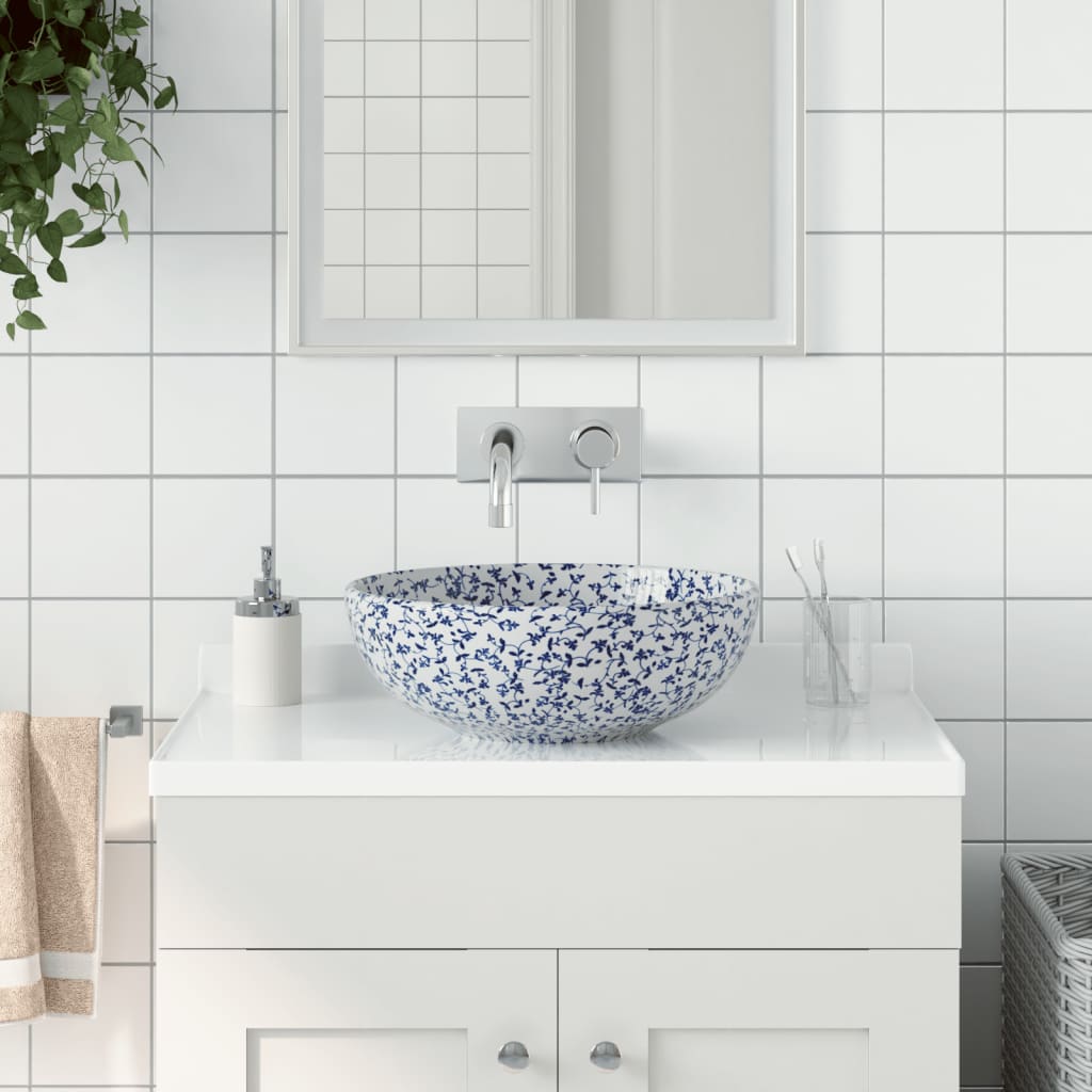 Lavabo Sobre Encimera Redondo Cerámica Negro Y Azul Φ41X14 Cm
