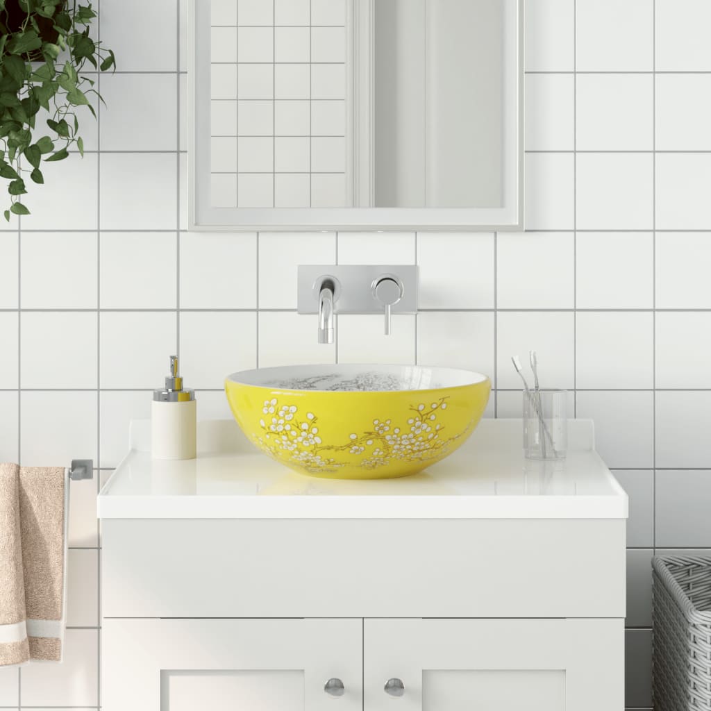 Lavabo Sobre Encimera Redondo Cerámica Negro Y Azul Φ41X14 Cm