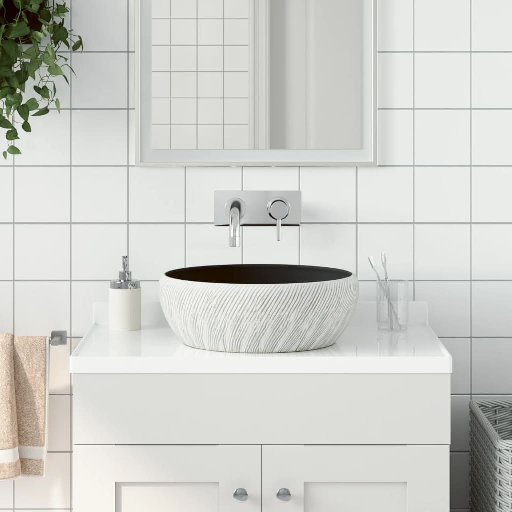 Lavabo Sobre Encimera Redondo Cerámica Negro Y Azul Φ41X14 Cm