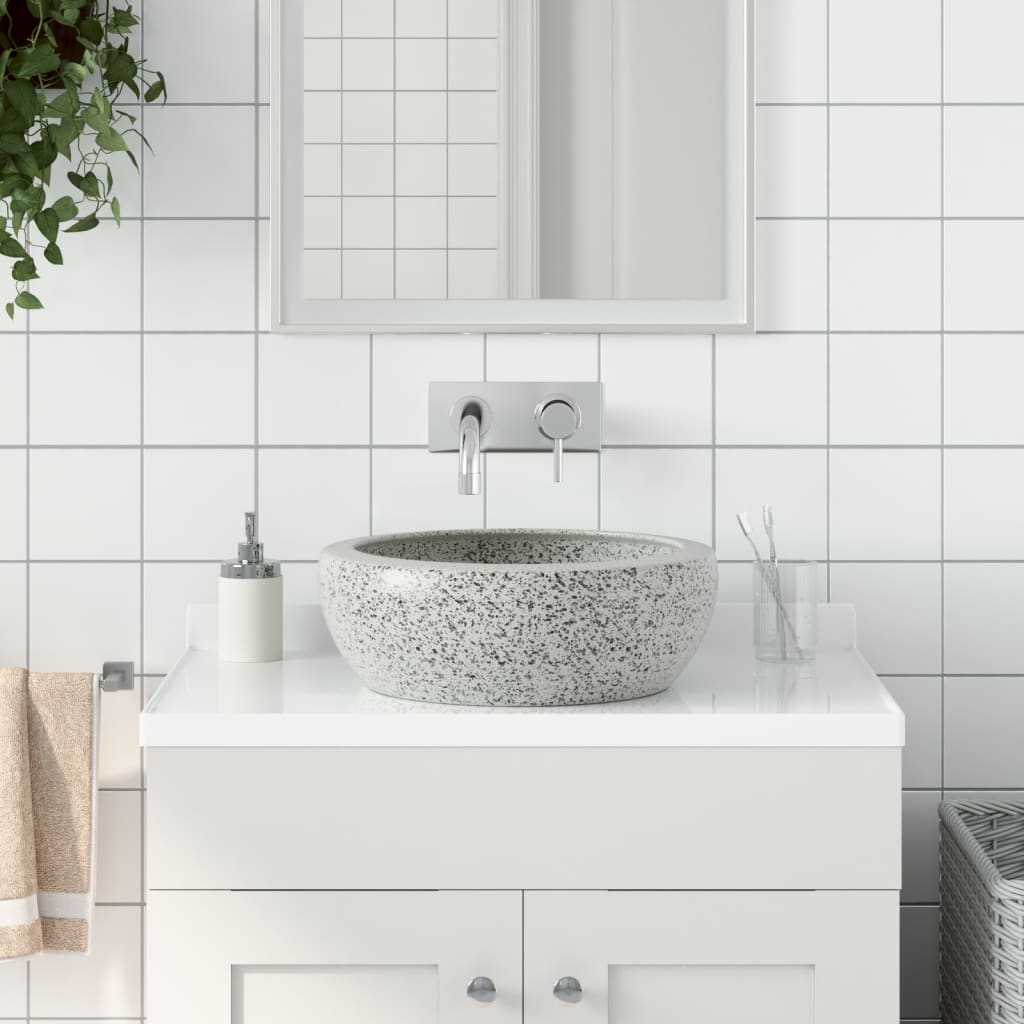 Lavabo Sobre Encimera Redondo Cerámica Negro Y Azul Φ41X14 Cm