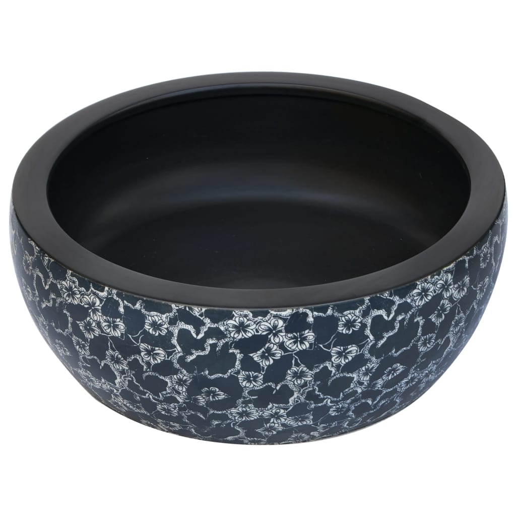 Lavabo Sobre Encimera Redondo Cerámica Negro Y Azul Φ41X14 Cm