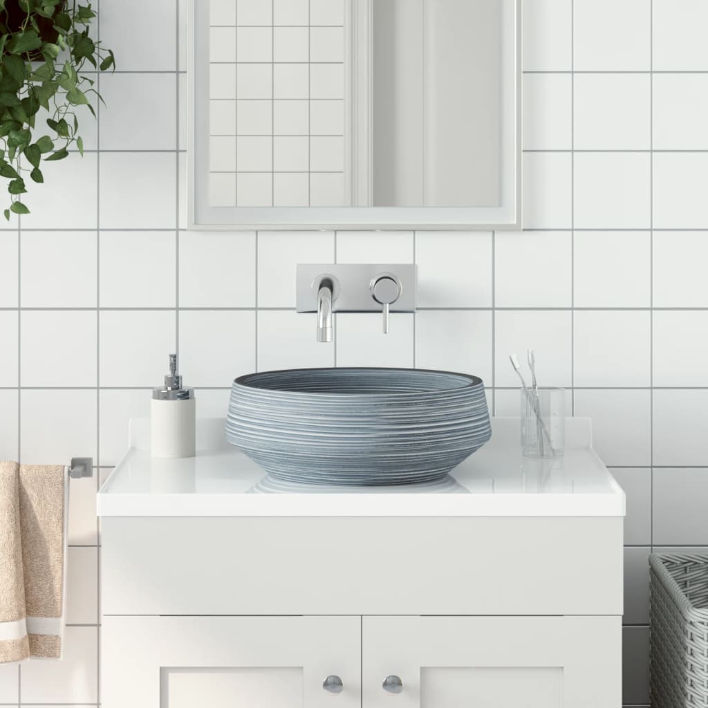 Lavabo Sobre Encimera Redondo Cerámica Negro Y Azul Φ41X14 Cm