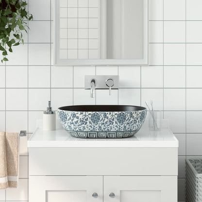 Lavabo Sobre Encimera Ovalado Cerámica Blanco Dorado 59X40X15Cm