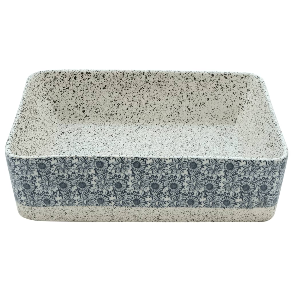 Lavabo De Encimera Rectangular Cerámica Gris Azul 46X35,5X13 Cm