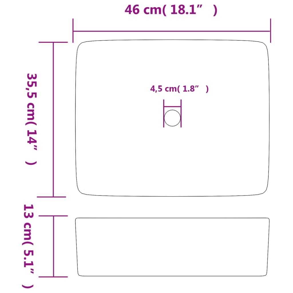 Lavabo De Encimera Rectangular Cerámica Gris Azul 46X35,5X13 Cm