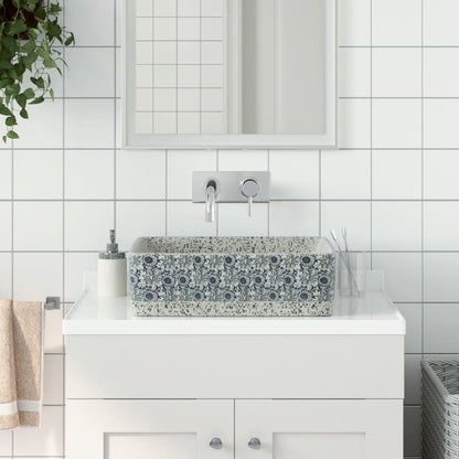 Lavabo De Encimera Rectangular Cerámica Gris Azul 46X35,5X13 Cm