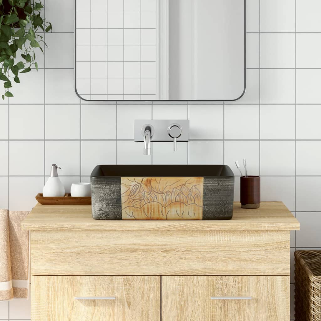 Lavabo De Encimera Rectangular Cerámica Gris Azul 46X35,5X13 Cm