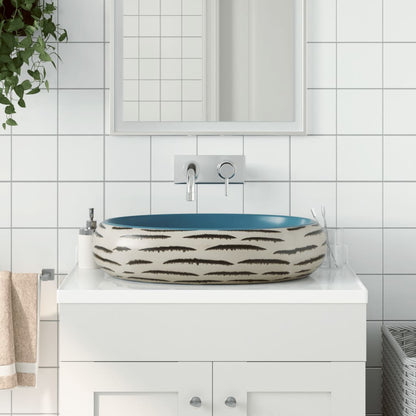 Lavabo Sobre Encimera Ovalado Cerámica Blanco Dorado 59X40X15Cm