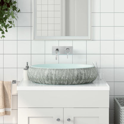 Lavabo Sobre Encimera Ovalado Cerámica Blanco Dorado 59X40X15Cm