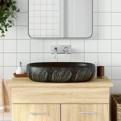 Lavabo Sobre Encimera Ovalado Cerámica Blanco Dorado 59X40X15Cm