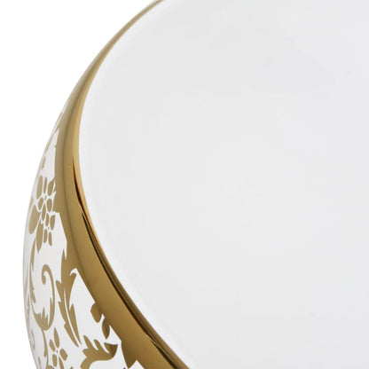 Lavabo Sobre Encimera Ovalado Cerámica Blanco Dorado 59X40X15Cm