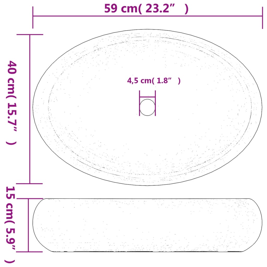 Lavabo Sobre Encimera Ovalado Cerámica Blanco Dorado 59X40X15Cm