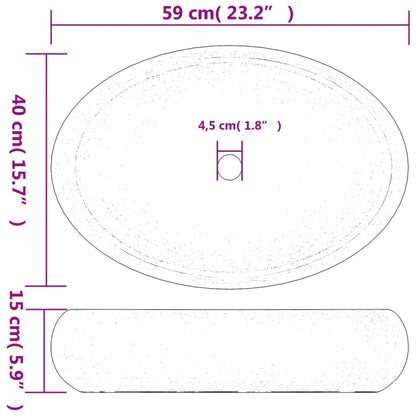 Lavabo Sobre Encimera Ovalado Cerámica Blanco Dorado 59X40X15Cm