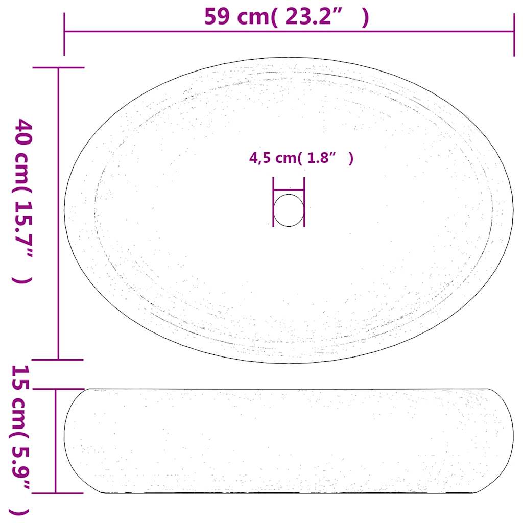 Lavabo Sobre Encimera Ovalado Cerámica Blanco Dorado 59X40X15Cm
