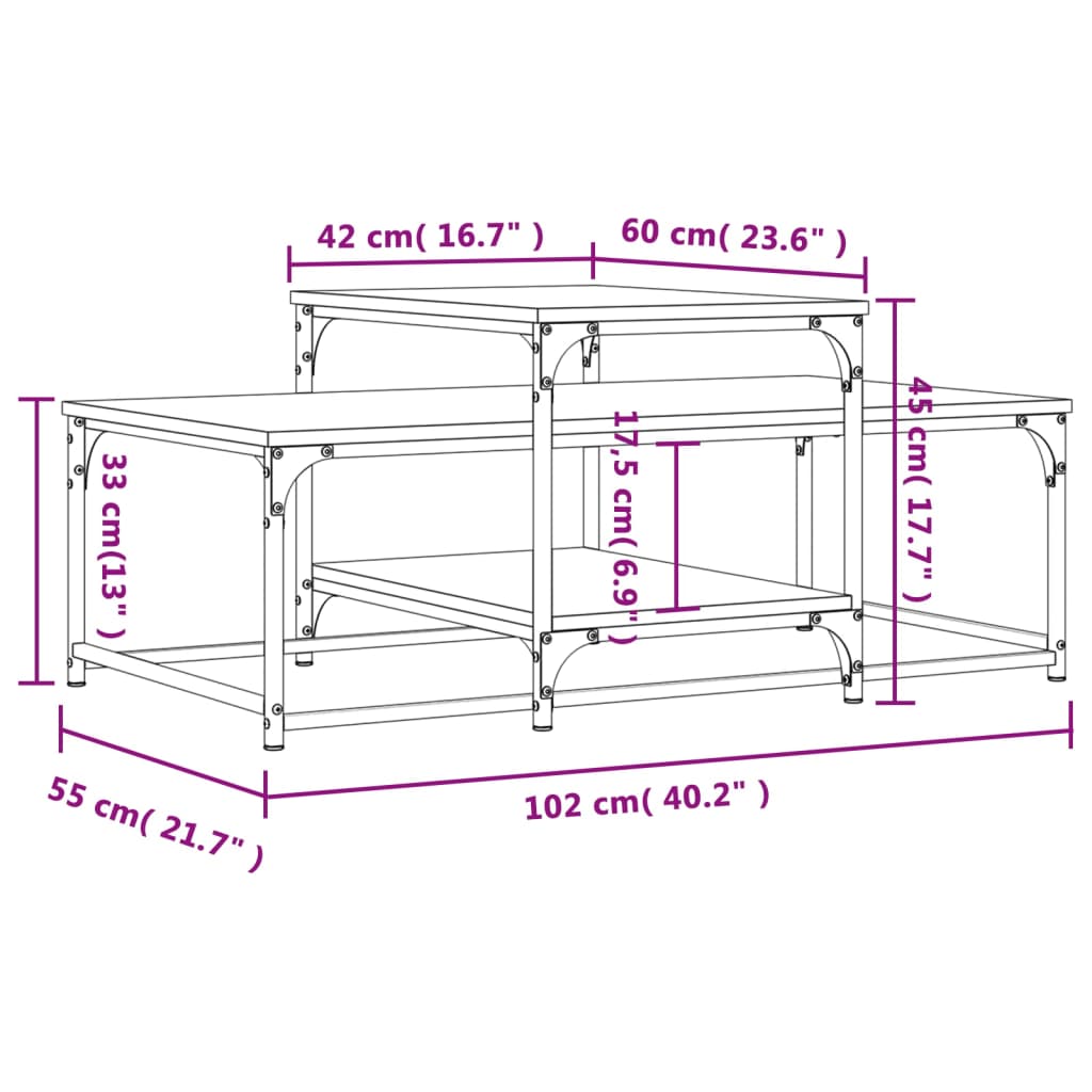 Mesa De Centro Madera De Ingeniería Roble Marrón 102X60X45 Cm