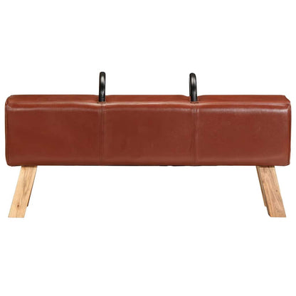Banco Potro De Gimnasio Cuero Auténtico Marrón 110 Cm
