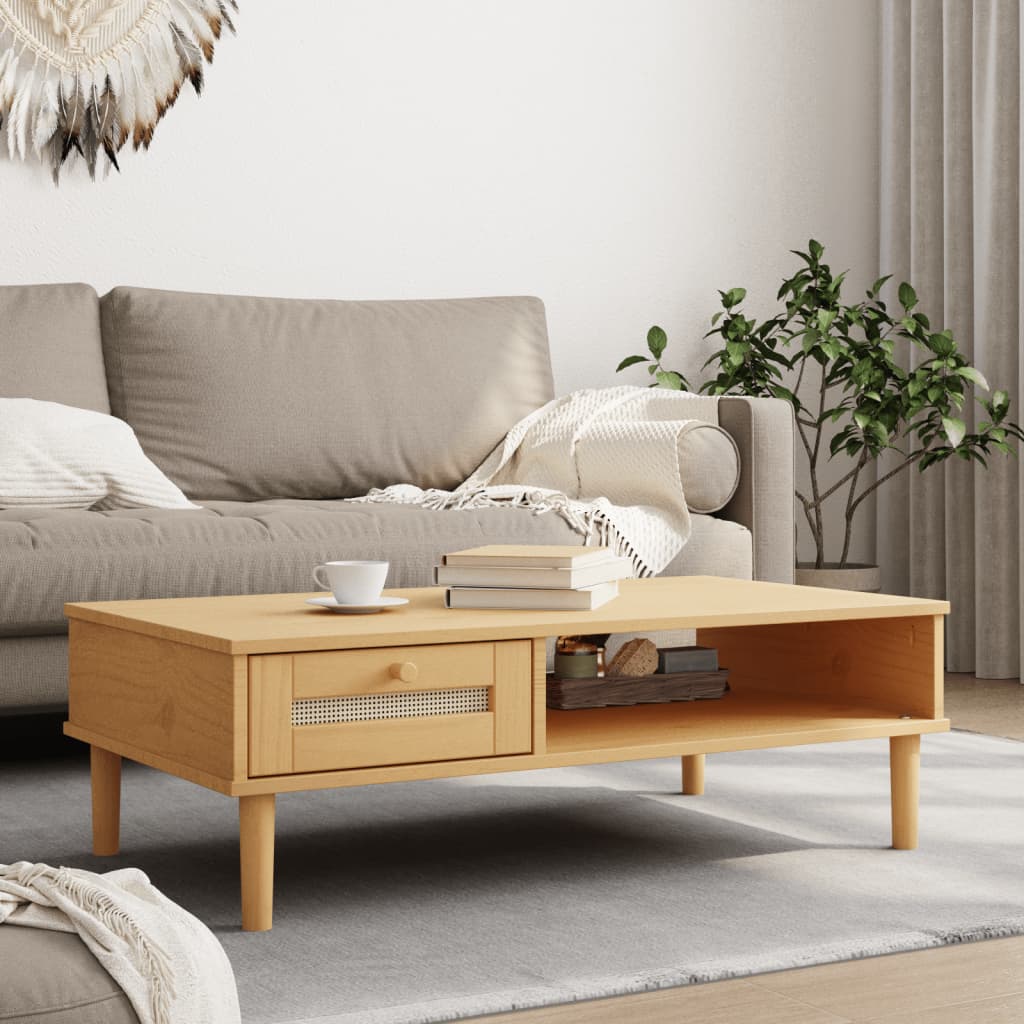 Mesa De Centro Senja Aspecto Ratán Madera 100X55X33 Cm