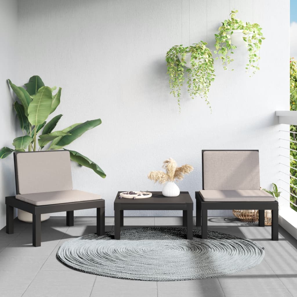 Juego De Muebles De Jardín 3 Piezas Con Cojines Pp