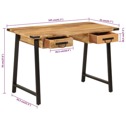 Escritorio Con Cajones Madera Mango Maciza Y Hierro 105X55X70Cm