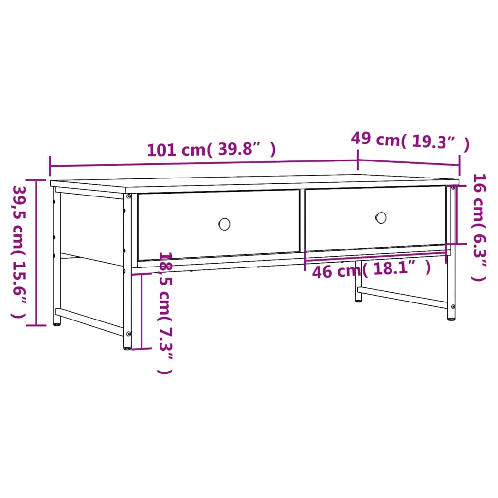 Mesa De Centro Madera De Ingeniería 101X49X39,5 Cm