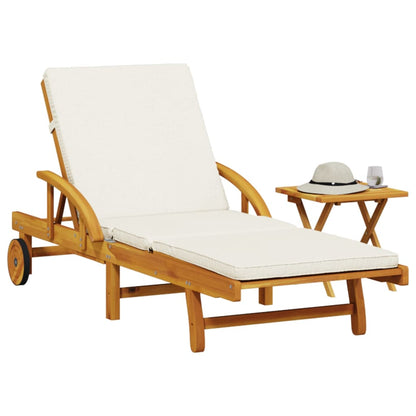 Tumbona Con Cojín Y Mesa Madera Maciza De Acacia
