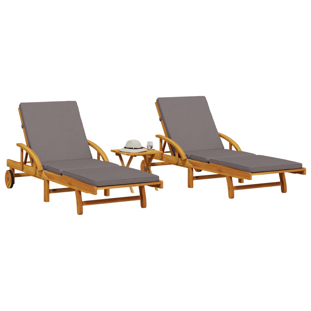 Tumbona Con Cojín Y Mesa Madera Maciza De Acacia