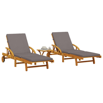 Tumbona Con Cojín Y Mesa Madera Maciza De Acacia