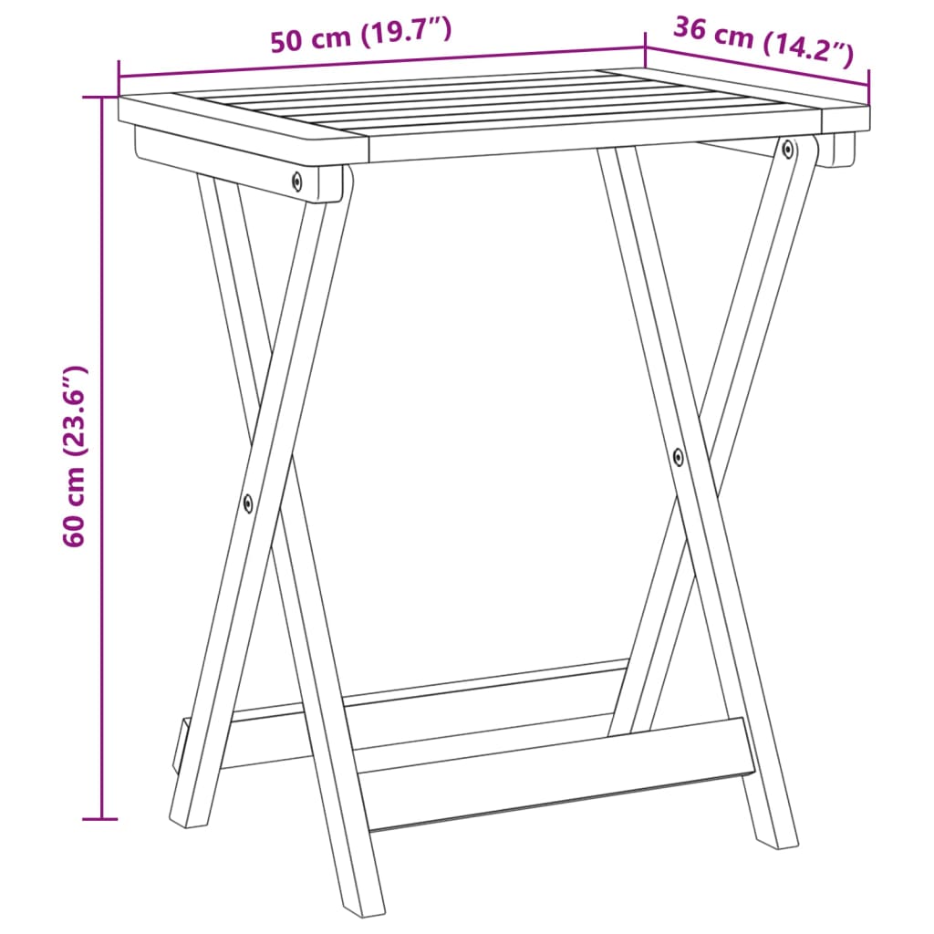 Mesa De Jardín Plegable Madera Maciza De Acacia 50X36X60 Cm