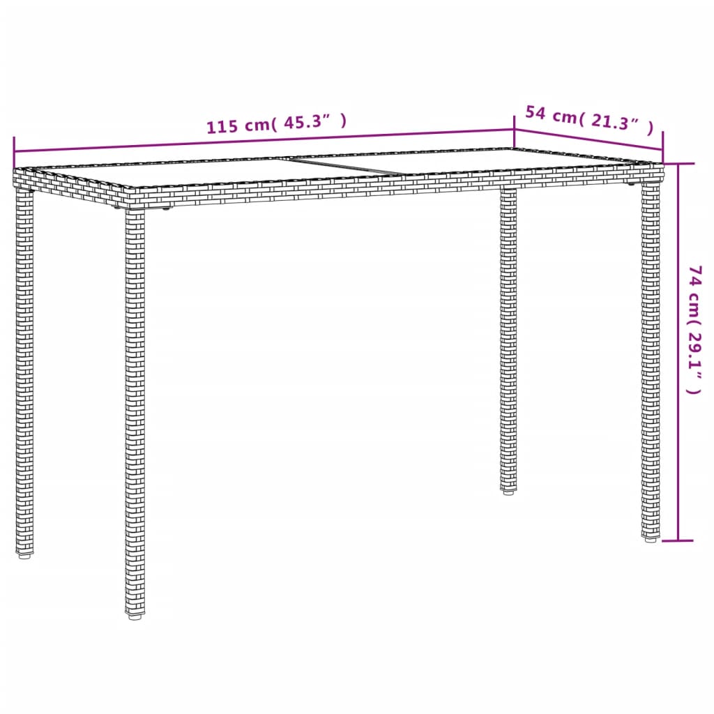 Mesa De Jardín Superficie De Vidrio Ratán Pe 115X54X74 Cm