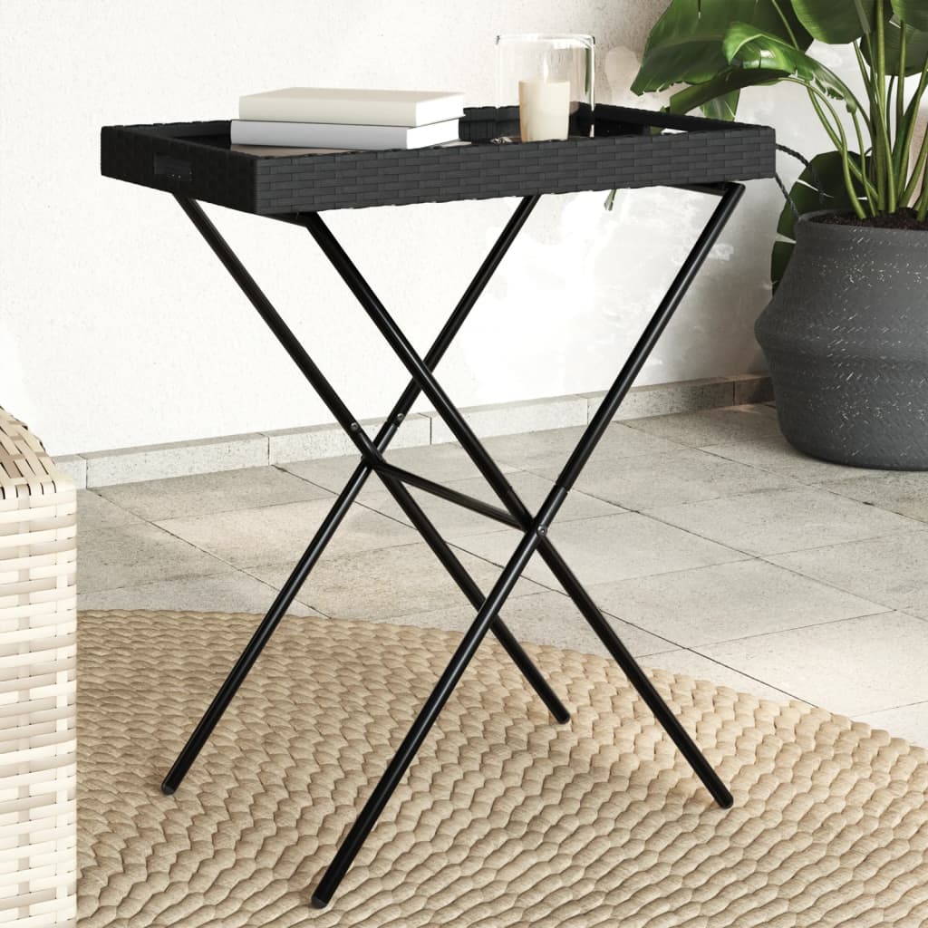 Mesa Con Bandeja Plegable Ratán Sintético 65X40X75 Cm