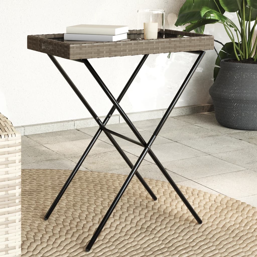 Mesa Con Bandeja Plegable Ratán Sintético 65X40X75 Cm