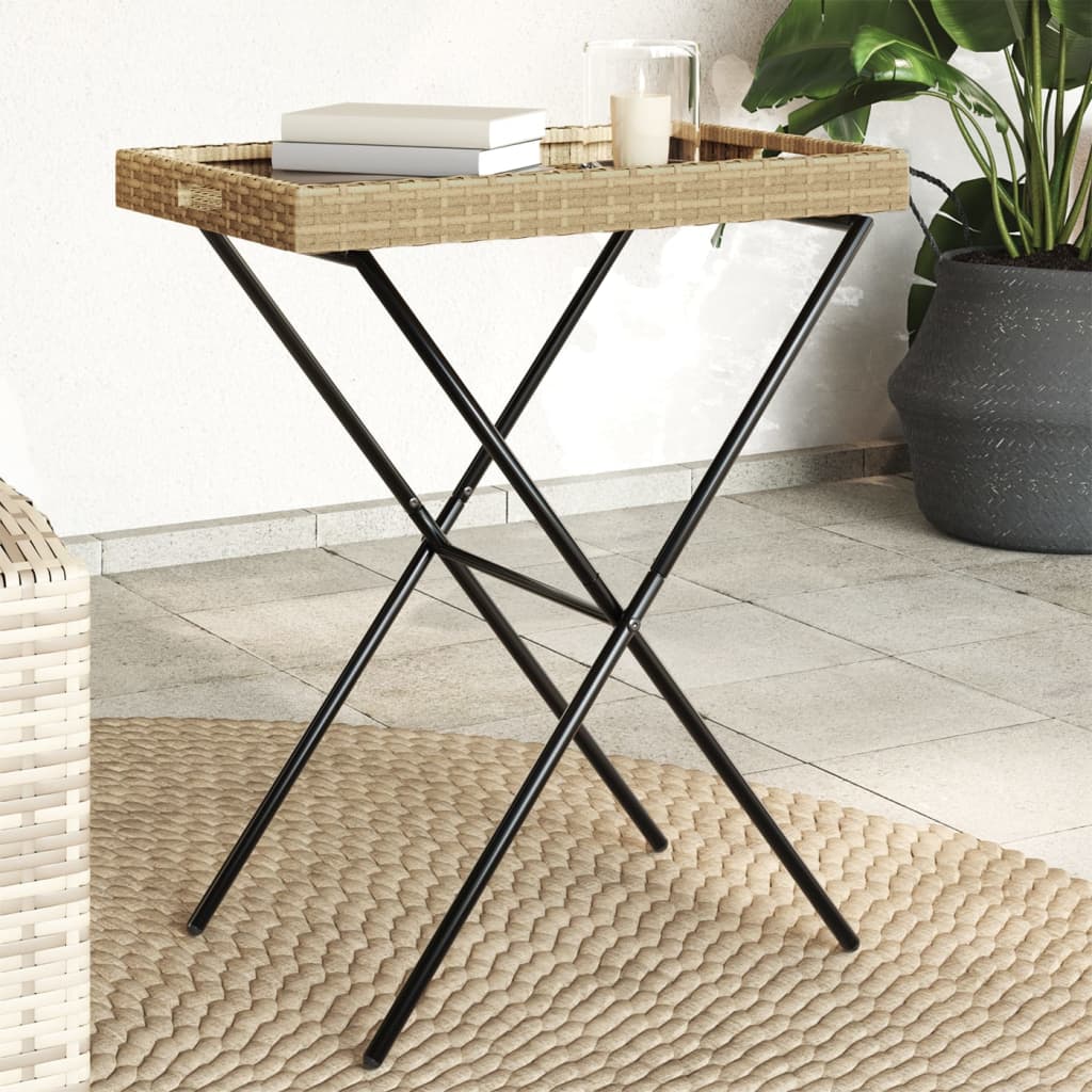 Mesa Con Bandeja Plegable Ratán Sintético 65X40X75 Cm