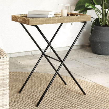 Mesa Con Bandeja Plegable Ratán Sintético 65X40X75 Cm