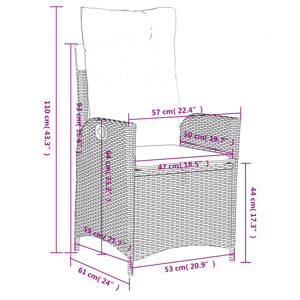 Silla De Jardín Reclinable Con Cojines Ratán Sintético