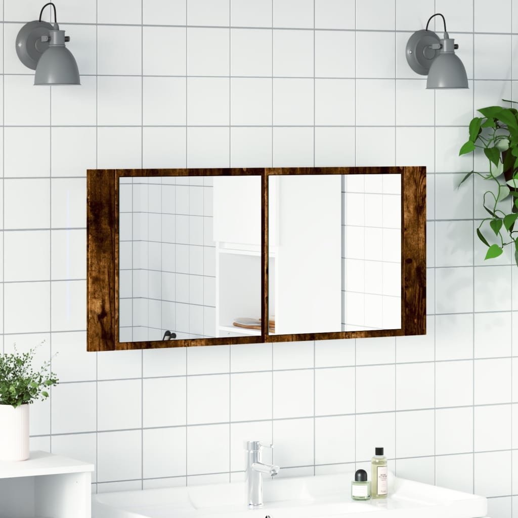 Armario De Baño Con Espejo Y Luz Led 100X12X45 Cm