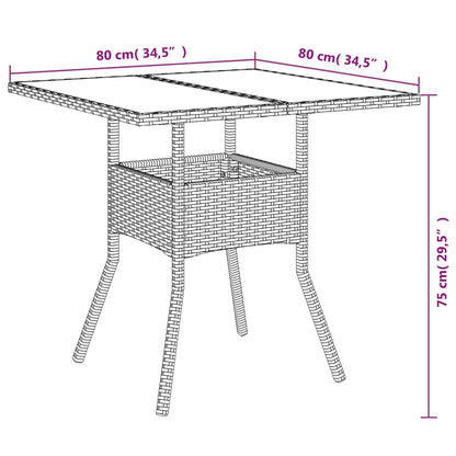 Mesa De Jardín Superficie De Vidrio Ratán Pe 80X80X75 Cm
